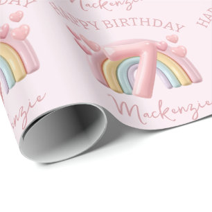Glänzende 3D-Regenbogen-7.-Geburtstagsfeier für Mä Geschenkpapier