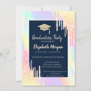 Glänzende Abschlussmütze, Roségold-Tropfen, Marine Einladung