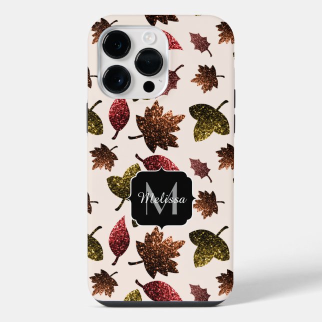 Glänzende Blätter fallen Herbstmuster Monogramm iPhone Hülle (Rückseite)