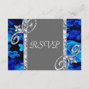 Glänzende blaue Rosen u. Diamant-Wirbel, der CST2 RSVP Karte