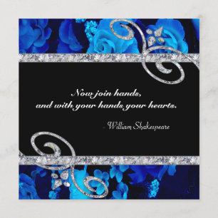 Glänzende blaue Rosen u. Wedding Diamant-Wirbel Einladung