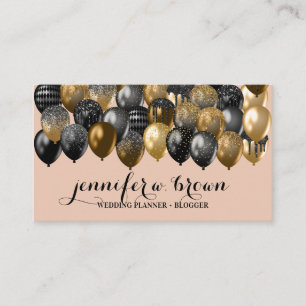Glänzende Bronze-Schwarze Luftballons auf rosafarb Visitenkarte