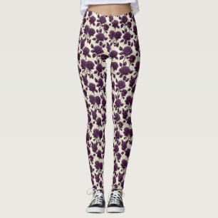 Glänzende dunkelviolette Rosen auf einem elfenbein Leggings