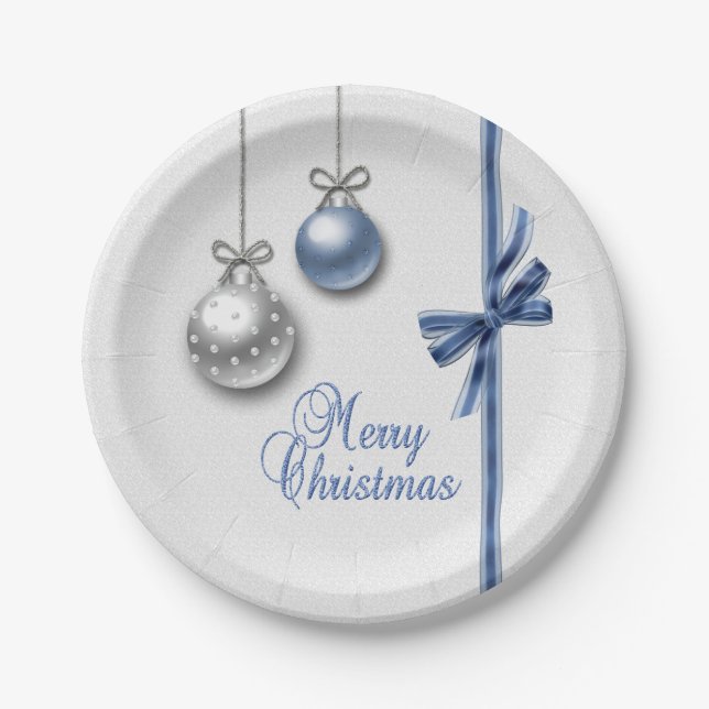 Glänzende elegante Weihnachtsbälle Pappteller (Vorderseite)
