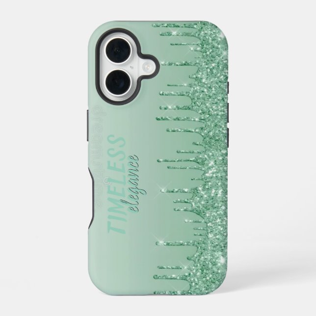 Glänzende Farbtröpfchen-Mintgrün-Glamour-Ästhetik iPhone 16 Hülle (Rückseite)