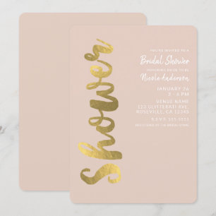 Glänzende Faux-Goldfolie Beige Glam Brautparty Einladung