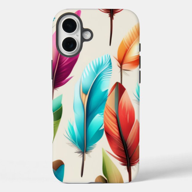 Glänzende Federn iPhone 16 Plus Hülle (Rückseite)