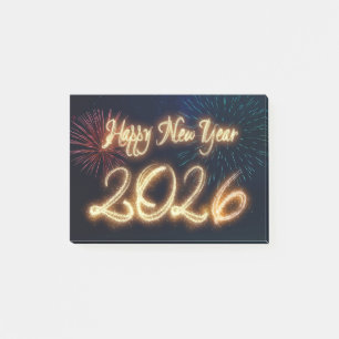 Glänzende Feuerwerke Frohes Neues Jahr 2026 Post-it Klebezettel