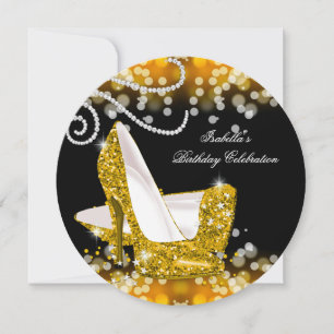 Glänzende Gelbgoldene High Heels Diamanten Geburts Einladung