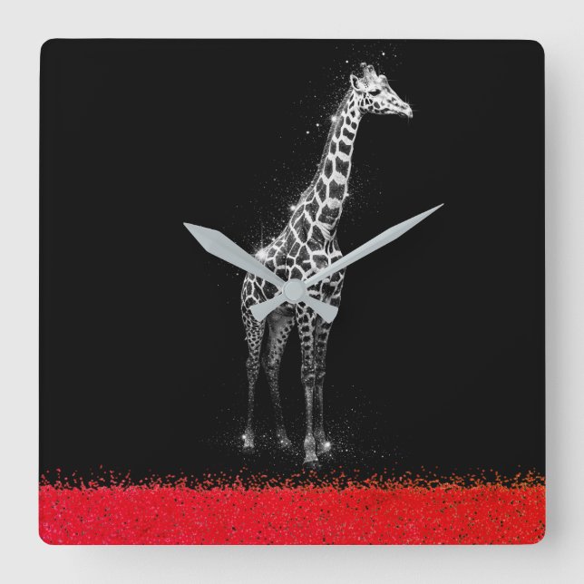 Glänzende Giraffe Quadratische Wanduhr (Vorderseite)