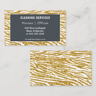 Glänzende Gold Glitter Zebra Druck Reinigungsdiens Visitenkarte