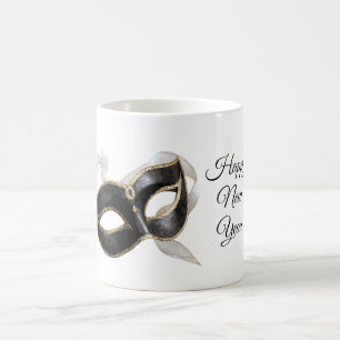Glänzende Gold Silber Neujahr Schwarze Maske Kaffeetasse