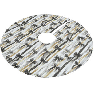 Glänzende Gold Silber Schwarze Bänder Schleifen We Polyester Weihnachtsbaumdecke