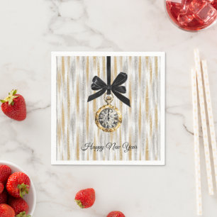 Glänzende Gold Silber Streifen Neujahr Mitternacht Serviette