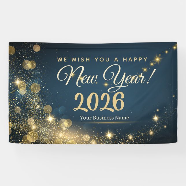 Glänzende Gold- und Blaue Festive Neujahrsfeier Banner (Horizontal)