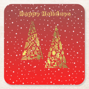 Glänzende goldene Weihnachtsbäume Feiertags-Papier Rechteckiger Pappuntersetzer