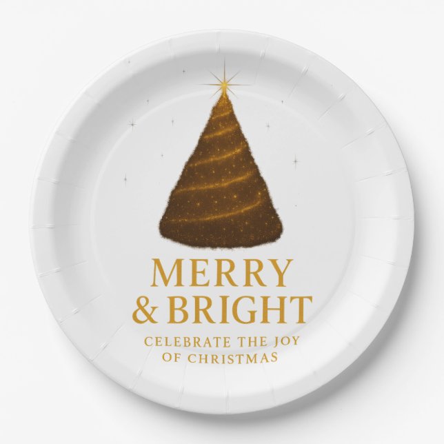 Glänzende goldene Weihnachtspapierteller 'Merry &  Pappteller (Vorderseite)