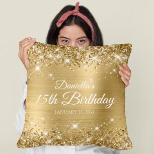 Glänzende Goldfolie 15. Geburtstag Kissen