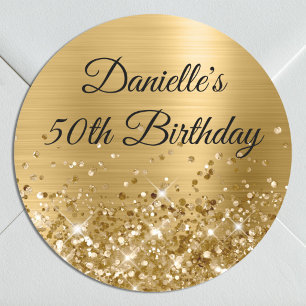 Glänzende Goldfolie 50. Geburtstag Runder Aufkleber
