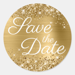 Glänzende Goldfolie Elegant Save the Date Runder Aufkleber