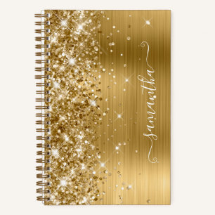 Glänzende Goldfolie Moderne Mädchen-Unterschrift Notizbuch