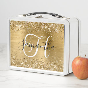 Glänzende Goldfolie Schwarz-Weiß-Monogramm Metall Brotdose