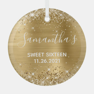 Glänzende Goldfolie Sweet 16 Ornament Aus Glas