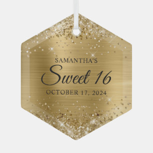 Glänzende Goldfolie Sweet 16 Ornament Aus Glas