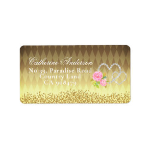 Glänzende Herzen Floral Gold Adressaufkleber