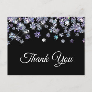 Glänzende holografische Schneeflocken Danke Postkarte