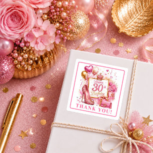 Glänzende Hot Pink Glitter 30. Geburtstag Aufklebe Quadratischer Aufkleber