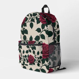 Glänzende karmesinrote Rosen mit dunkelgrünen Blät Bedruckter Rucksack