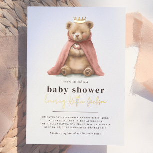 Glänzende königliche Teddybär-Prinzessin Mädchen-B Folieneinladung
