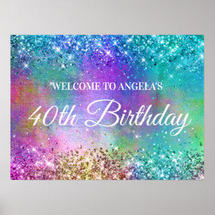 Glänzende Meerjungfrau Glitter Folie 40. Geburtsta Poster