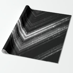 Glänzende metallische silber-schwarze Galaxie-Chev Geschenkpapier