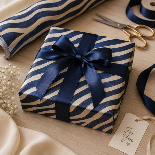 Glänzende Navy- und Creme-Zebrastreifen Elegantes Geschenkpapier