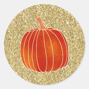 Glänzende Orange Herbst-Kürbis Gold Glitter Gefall Runder Aufkleber