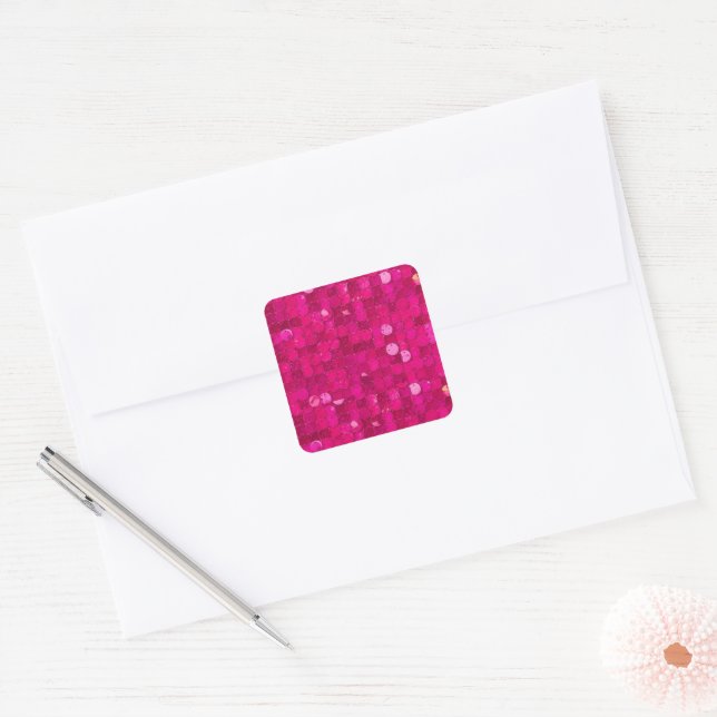 Glänzende Paillette Rosa Quadratischer Aufkleber (Umschlag)