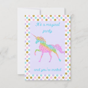 Glänzende Pastell-Einhorn-Party Einladung