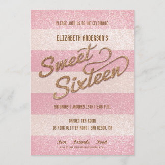 Glänzende Rosa Fette Streifen Sweet Sixteen Party Einladung
