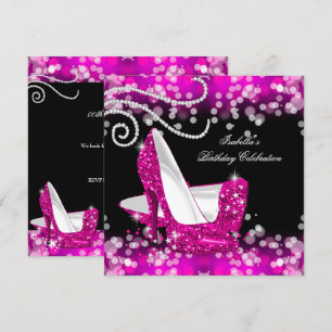 Glänzende Rosa High Heels Diamanten Geburtstag Einladung