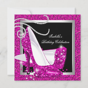 Glänzende Rosa High Heels Schwarze Geburtstagsfeie Einladung