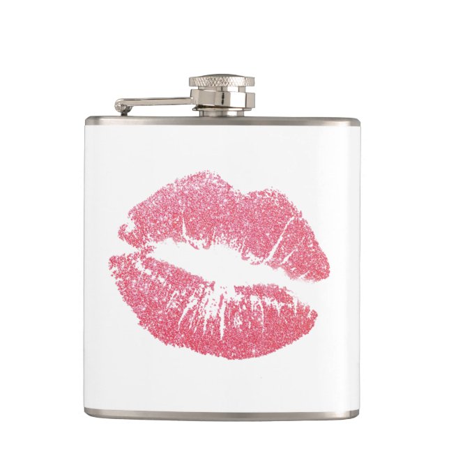 Glänzende rosa Lippen Flachmann (Vorderseite)