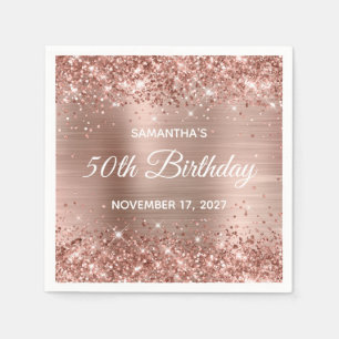 Glänzende Roségold-Folie 50. Geburtstag Serviette