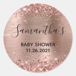 Glänzende Roségold-Folie Baby Shower Runder Aufkleber