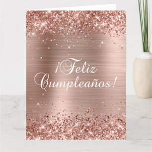 Glänzende Roségold-Folie Großes Feliz Cumpleaños Karte