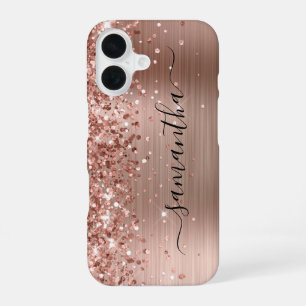 Glänzende Roségold-Metall-Schriftzug für Mädchen iPhone 16 Hülle