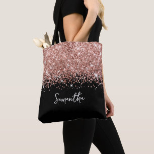 Glänzende Roségold- und Schwarze Glam-Namensschrif Tasche