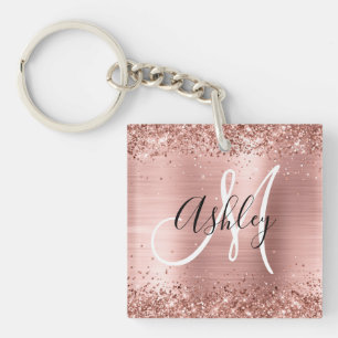 Glänzende Rosen-Goldfolie Schwarz-Weiß-Monogramm Schlüsselanhänger