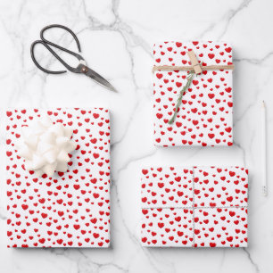 Glänzende rote Herzen auf Weiß Geschenkpapier Set